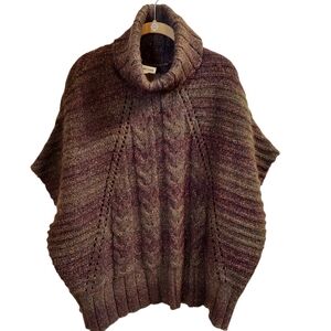 NWT Coldwater Creek Marled Turtleneck Sweater Poncho Brown With Multi Hues M/L